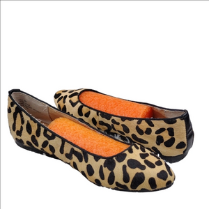 Kelly & Katie Astor Tan Leather Cow Hair Leopard Print Point Toe Slip On Flats